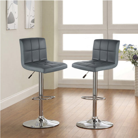 2PCS Bar Stools Swivel Gray Leather Height Adjustable Pub Bar