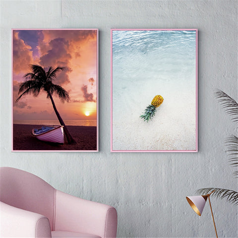 Canvas Painting Seascape Poster Beach Sea Tree Sand Ocean