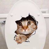 Cats 3D Wall Sticker Toilet Stickers Hole View Vivid Dogs Bathroom