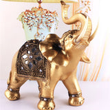 Golden Resin Elephant Statue Lucky Feng Shui Elegant Elephant