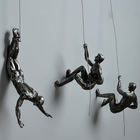 Industrial Style Climbing Man Resin Iron Wire Wall